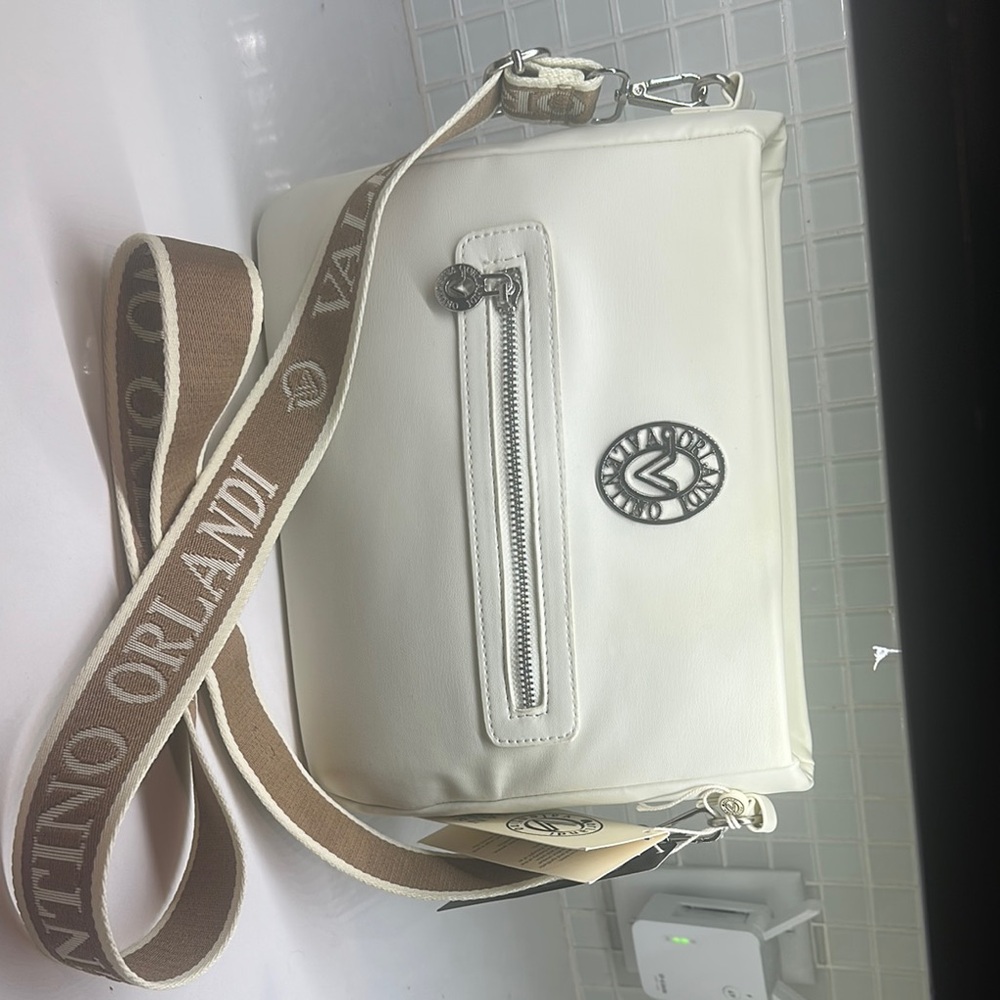 Valentino Orlandi Cream Crossbody Bag with Silver Details